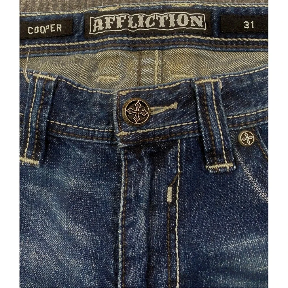 Affliction Jeans Men's Blue Premium Cooper Distressed Denim  Size 33x26